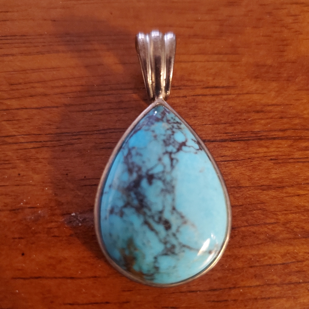 Vintage Sterling Silver Turquoise Pendant Signed